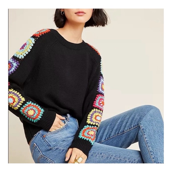 Anthropologie Sweaters - NWOT Anthropologie Crochet Sweater In Black  Size Small